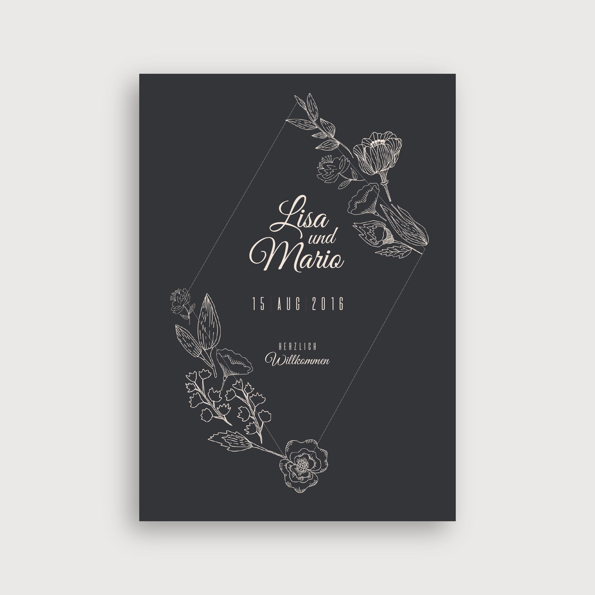 Liebe in Gold Hochzeitsschild Hochformat