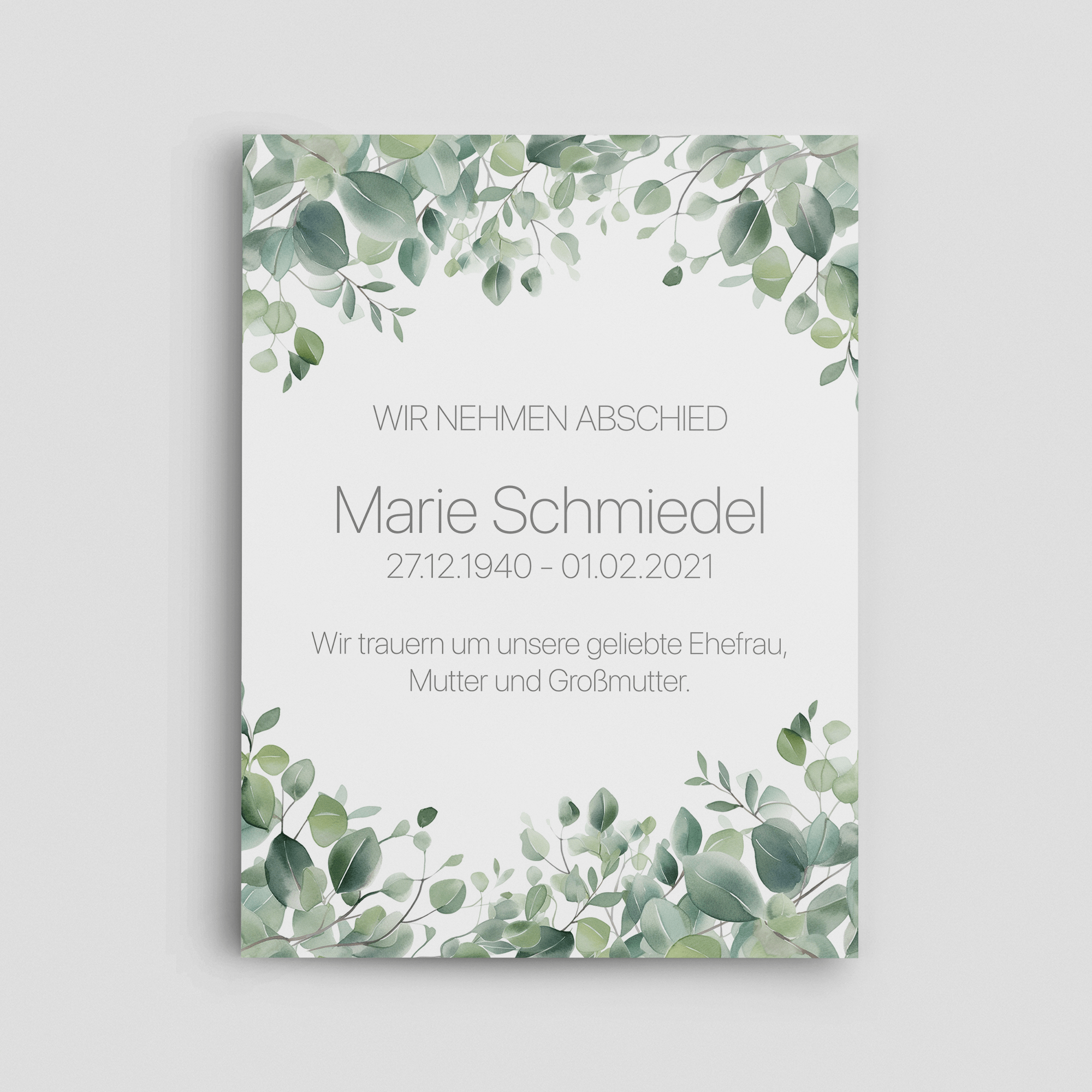 Seelenfrieden Trauerschild Hochformat